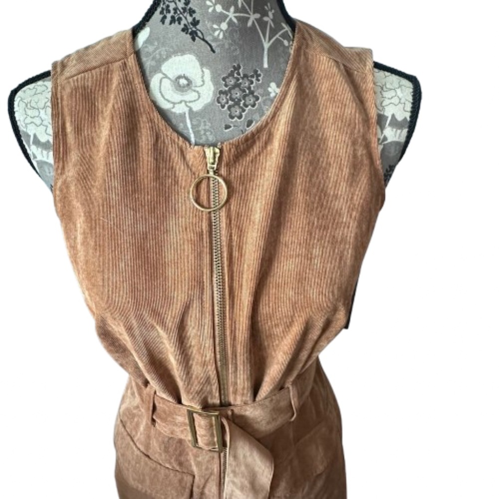 NWT Sharagano Women' 4 Brown Wet Sand Sleeveless Full Zip Midi Corduroy Dress - Picture 3 of 15